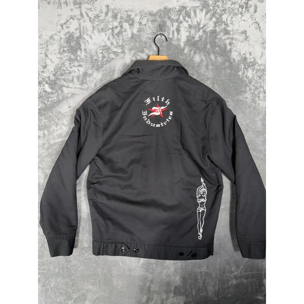 Dickies Mens Filth Industries Embroidered Work Jacket Black M-LN Pinup Bomber